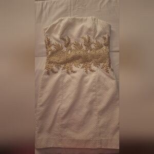 Lilly Pulitzer White and Gold Strapless Dress